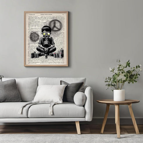 Posterizer 1 pcs-Gas Mask Graffiti Street Contemporary Dictionary Print-Urban Art-Retro Art-Gift for Street Art, Mural Fans-Living Room Bedroom De...